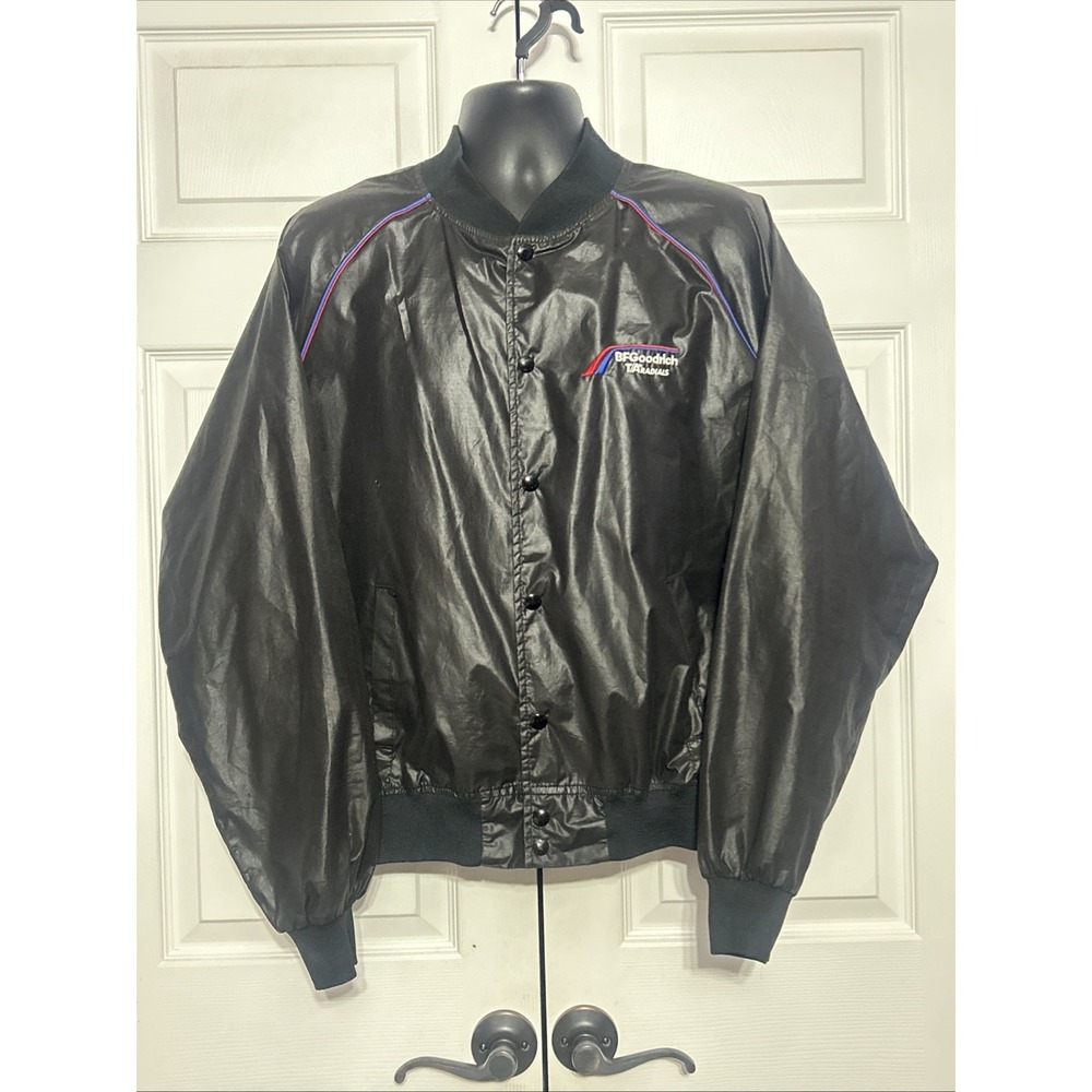 Vintage BFGoodrich Tires Bomber Jacket Large Satin Black USA Made 80s‎ Raglan